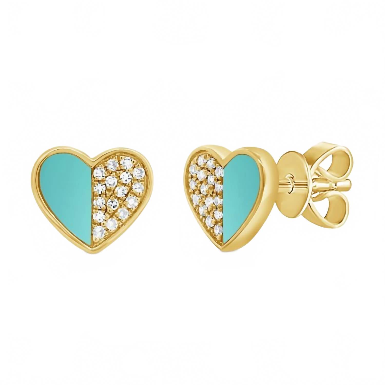 New Diana M Jewels 0.11 Cts Diamonds And Turquoise Stud Earrings In 14k Yellow G